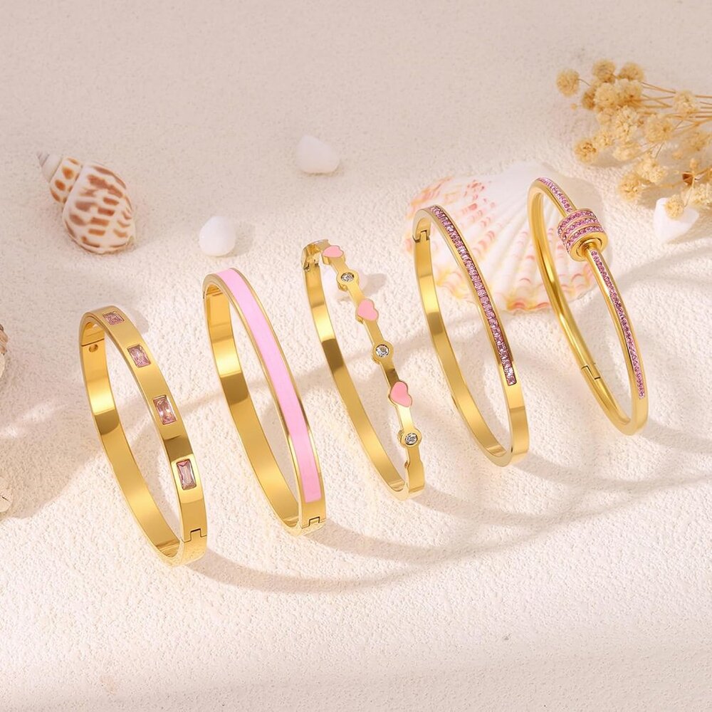 Charming Stackable Pink Heart Bangles - Perfect 1… - image 7